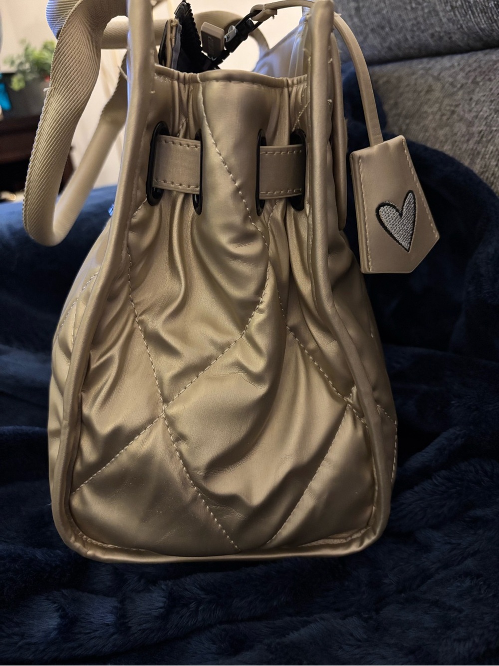 Shawn Killinger x IHKWIP Superstar Satchel Champagne Metallic Quilted Tote Bag - Picture 7 of 13